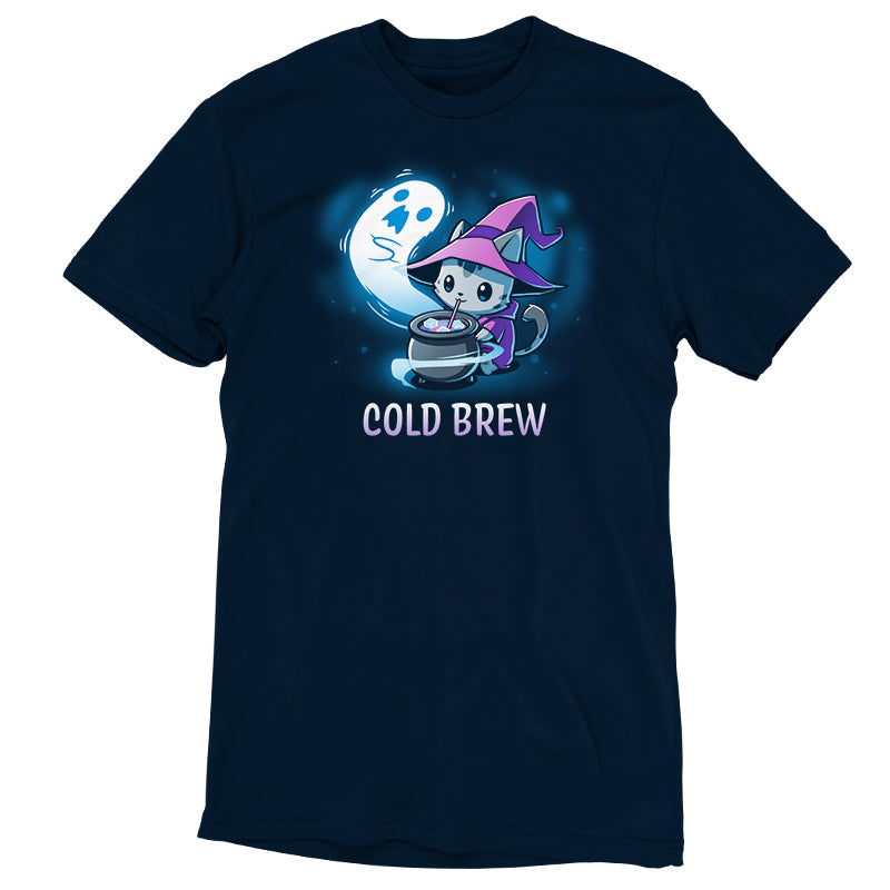 Navy blue Cold Brew cat t-shirt by TeeTurtle.