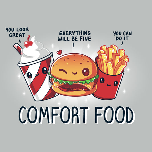 A TeeTurtle t-shirt that says Comfort Food with fries.
