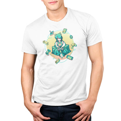 A man wearing a TeeTurtle Cozy Gamer Girl t-shirt.