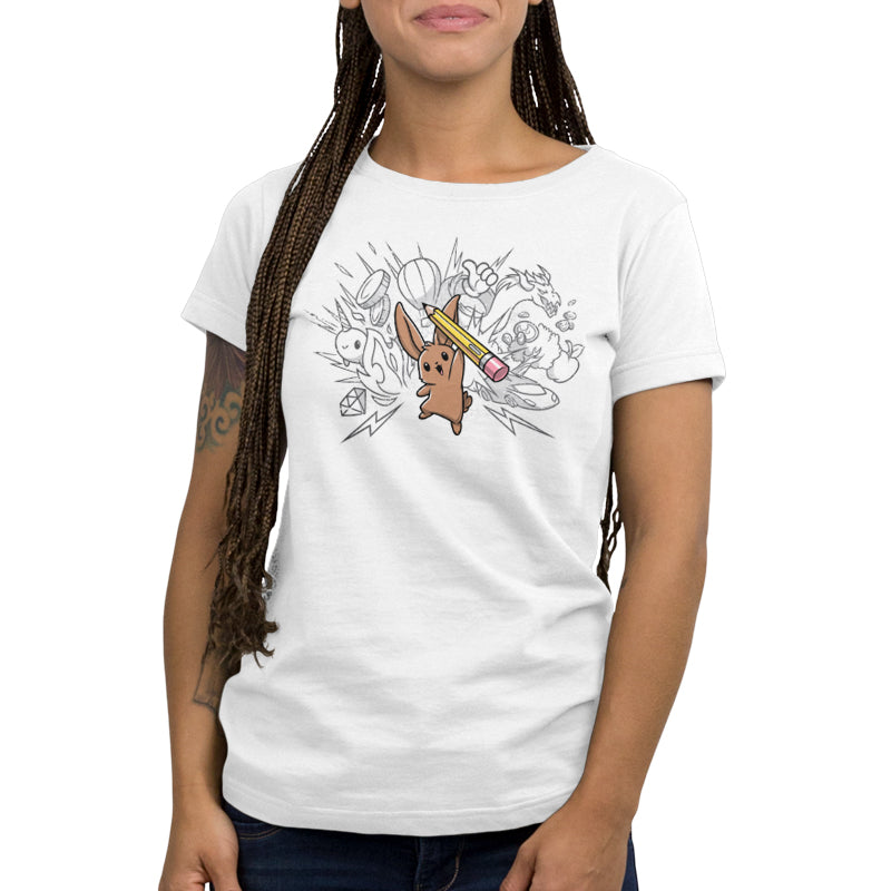 A stylish white women's t-shirt featuring a cartoon image of a woman with dreadlocks, perfect for expressing yourself while enjoying ultimate comfort.

Product: The Creative Doodlebunny
Brand: TeeTurtle