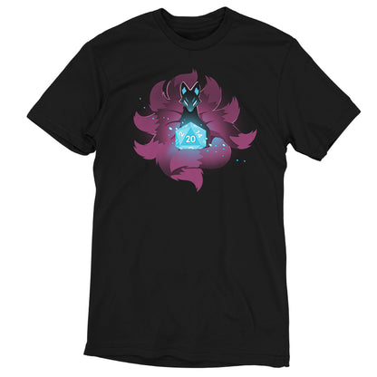 A TeeTurtle D20 Kitsune t-shirt with an image of a cat in a house, perfect for tabletop tricksters.
