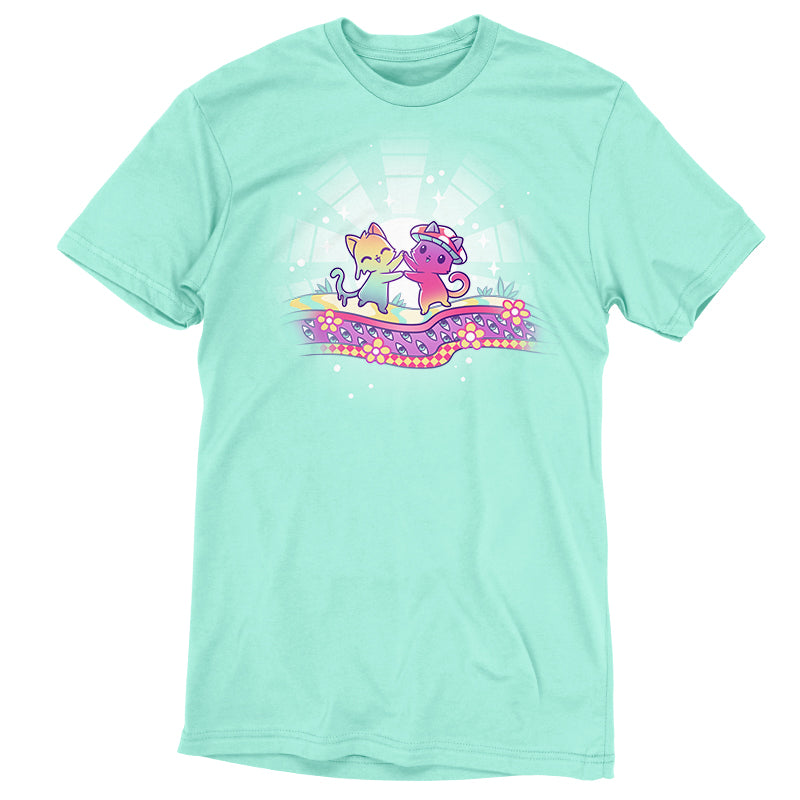 A Dancing Cats t-shirt with an image of a unicorn riding a skateboard. Brand Name: TeeTurtle.