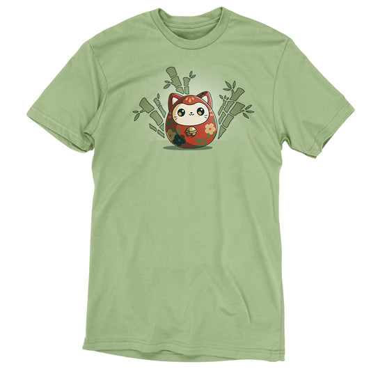 A Daruma Kitty T-shirt from TeeTurtle, made of Ringspun Cotton.