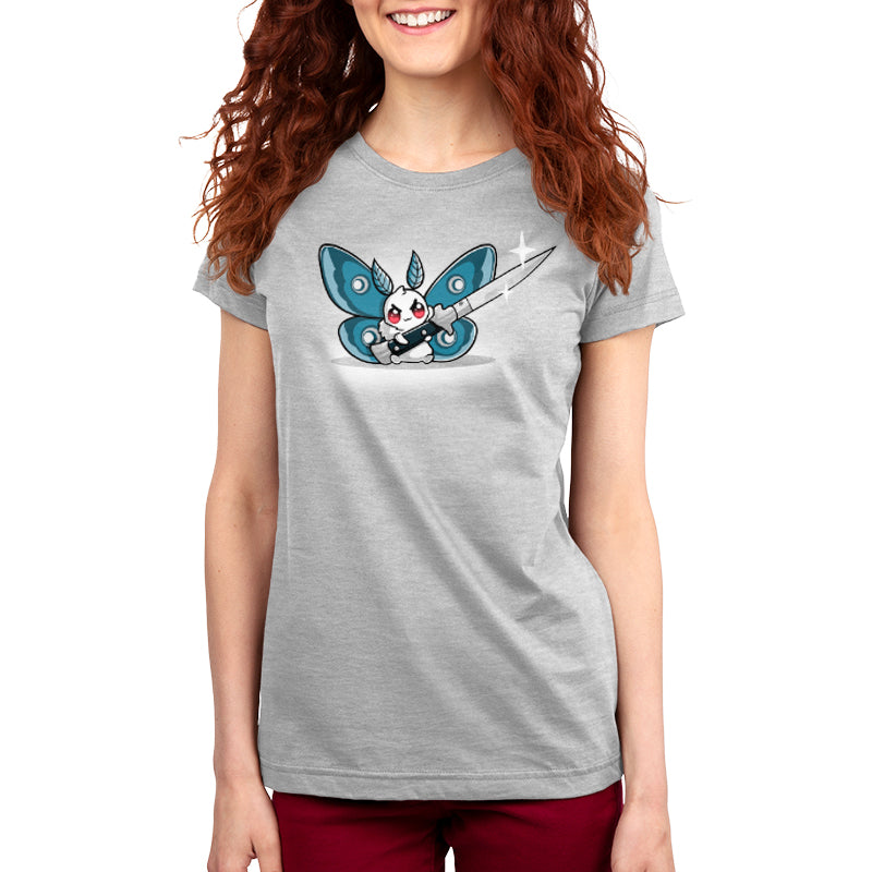 A women's TeeTurtle Deadly Moth silver gray t-shirt.