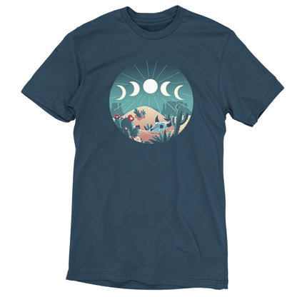 A "Desert Moons" men's t-shirt with a mountain scene and the phases of the moon, perfect for stargazers, made by TeeTurtle.