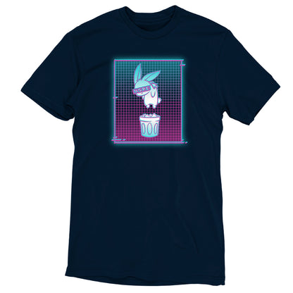 A TeeTurtle cotton t-shirt with an image of a Digital Trash Bunny in a bucket.