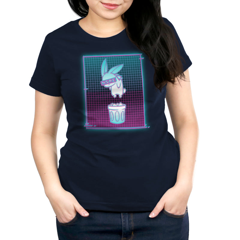 A cotton Digital Trash Bunny T-shirt with an image of a rabbit in a trash can from TeeTurtle.