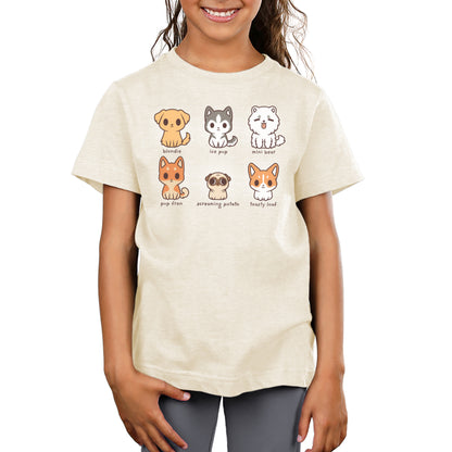 A girl wearing a Dog Names t-shirt from TeeTurtle, exuding comfort.