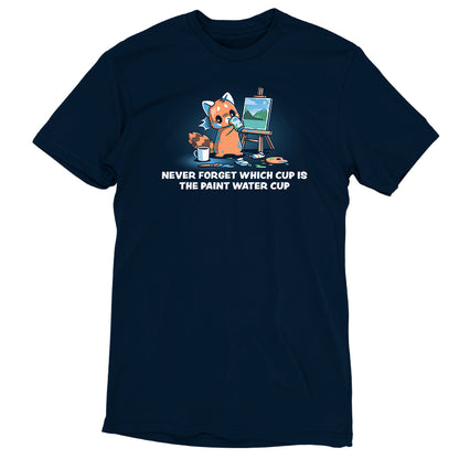 A Navy Blue Don’t Drink the Paint Water T-shirt with an image of a cat and a computer from TeeTurtle.