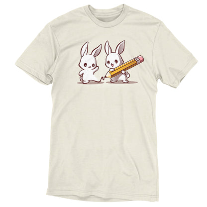 Two rabbits doodling on a white Doodle Buddy T-shirt using a pencil by TeeTurtle.