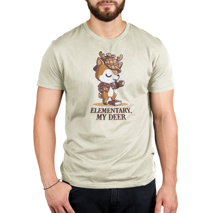 A man wearing a T-shirt that says "Elementary, My Deer" made of Ringspun Cotton from TeeTurtle.