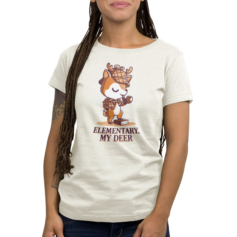 A woman wearing an Elementary, My Deer t-shirt by TeeTurtle.