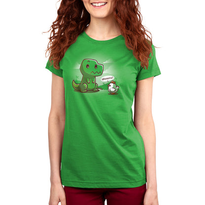 A green Family Reunion t-shirt with an image of a T-Rex by TeeTurtle.