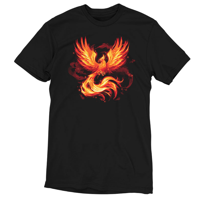 A Fiery Phoenix t-shirt adorned with a captivating graphic of a phoenix emerging from vibrant flames, by TeeTurtle.