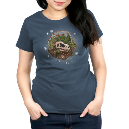 A woman wearing a Flora & Fossils t-shirt by TeeTurtle.