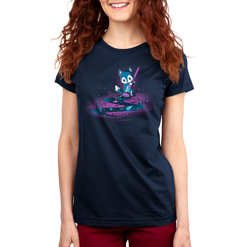 A navy blue t-shirt featuring an artistic image of a cat in space, designed by Galactic Painter and sold by TeeTurtle.