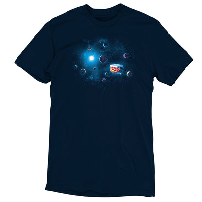 A TeeTurtle navy Galactic Pizza t-shirt with an image of space and planets.