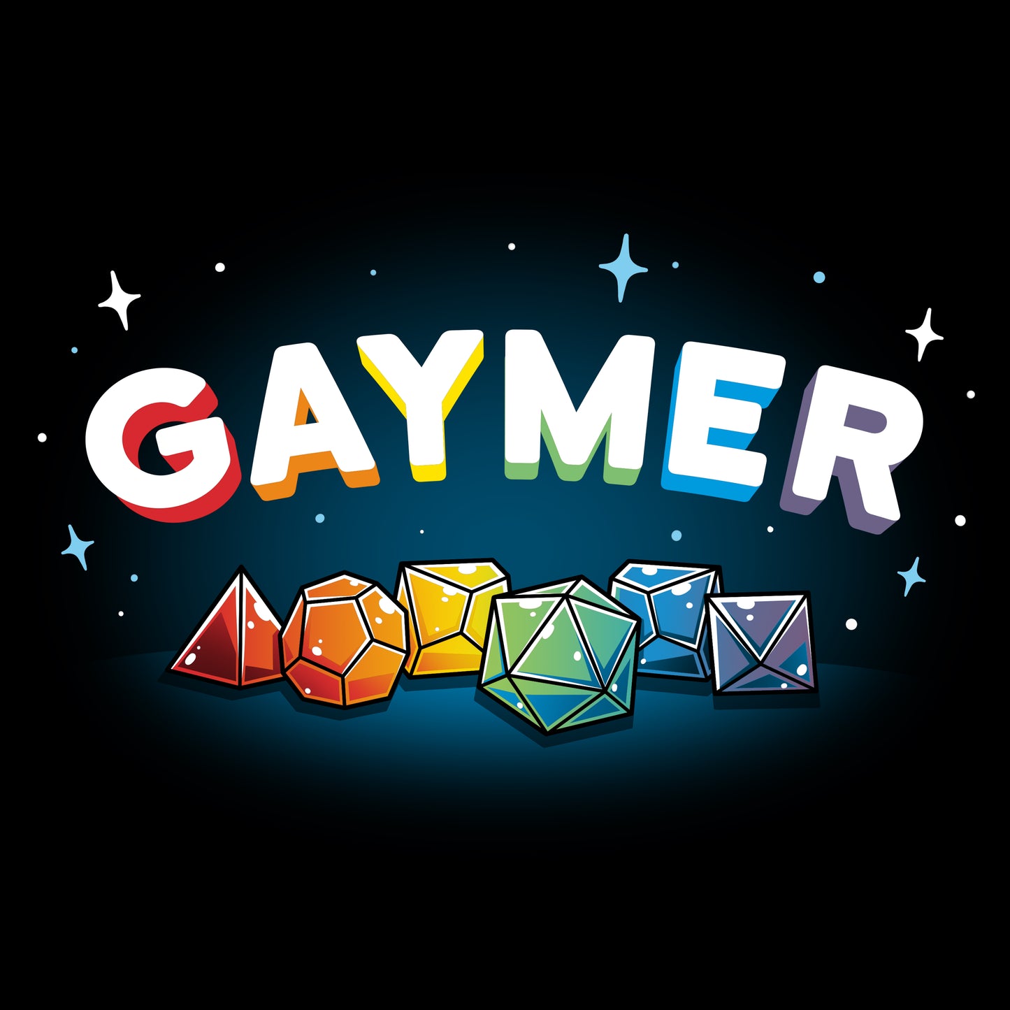 TeeTurtle original Gaymer (Tabletop Gaming) logo featuring colorful dice on a dark background.