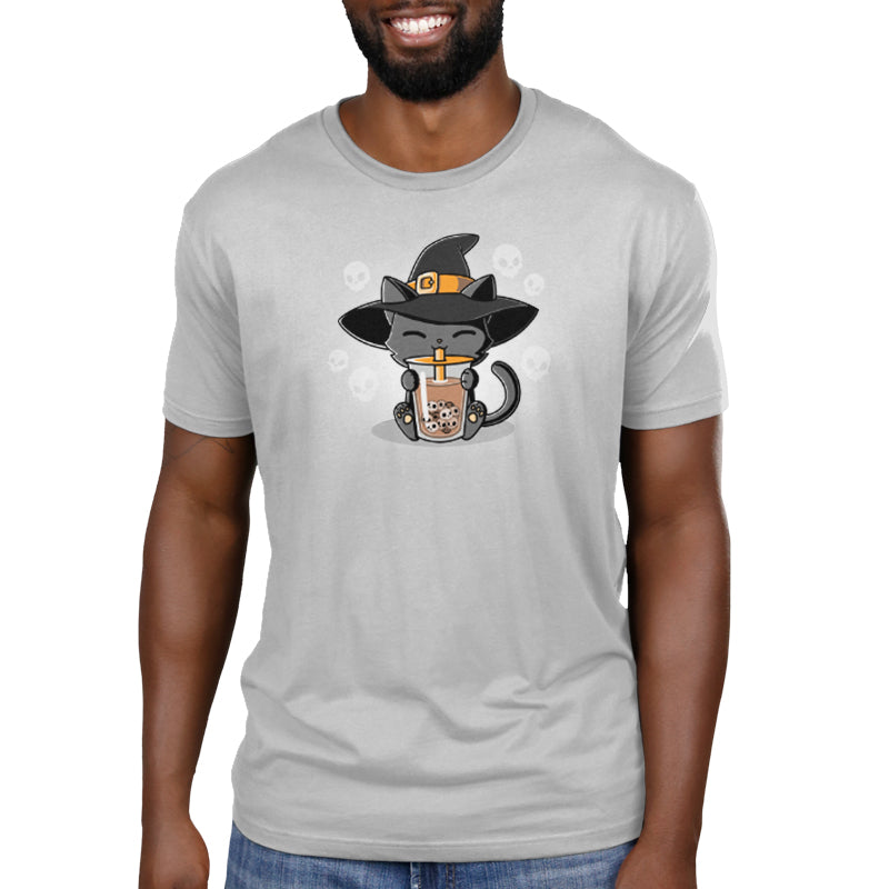 A man wearing a TeeTurtle Halloween Boba Cat t-shirt.