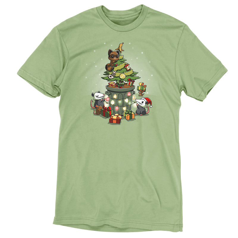 A comfortable green "Have Yourself a Trashy Little Christmas" T-shirt by TeeTurtle featuring an image of a Christmas tree, making it the perfect Trashmas tree apparel.