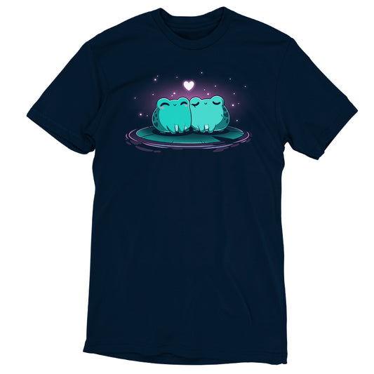 Two Hoppy Together frogs sitting on a TeeTurtle navy blue tee.