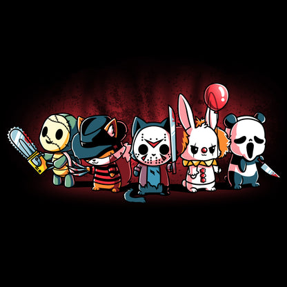 A group of kawaii characters standing in front of a dark background, resembling a TeeTurtle Horror Crew.
