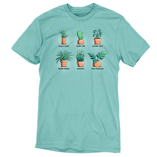 A Houseplant Nicknames t-shirt with cactus plants on it by TeeTurtle.