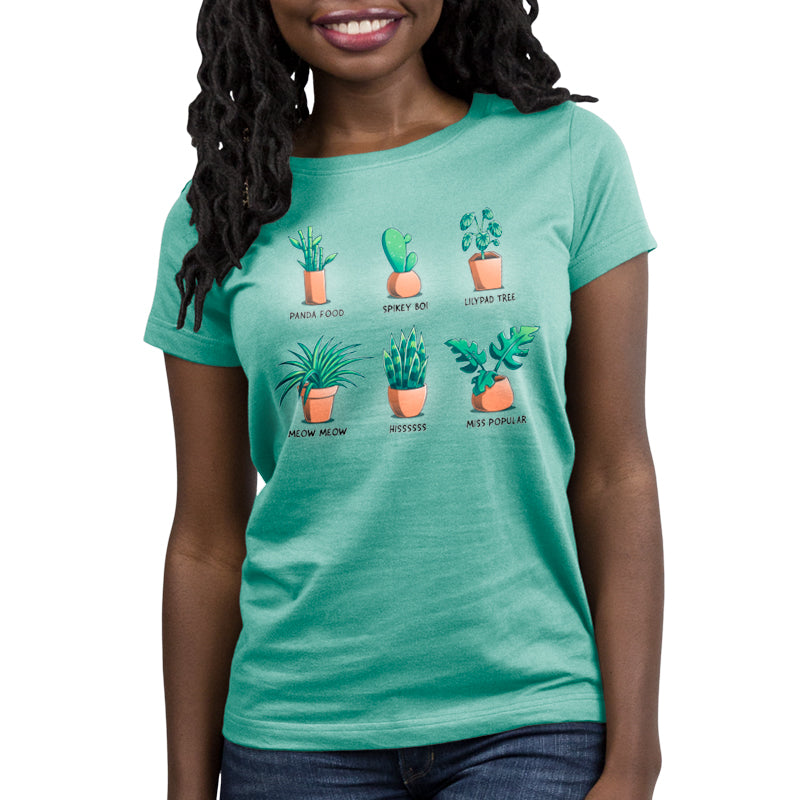 A Houseplant Nicknames t-shirt for women with cactus plants in pots by TeeTurtle.