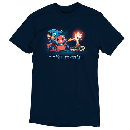 Navy blue "I Cast Fireball" T-shirt by TeeTurtle featuring the phrase "I lost the battle.
