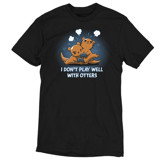 A black t-shirt with cartoon animals, including otters, on it - The 