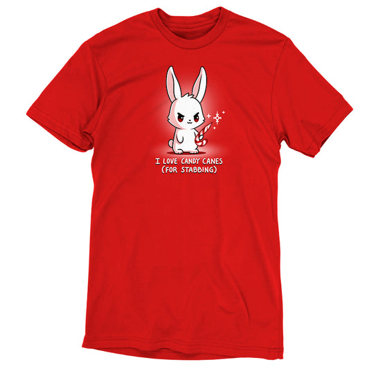 An I Love Candy Canes (For Stabbing) t-shirt with a bunny on it by TeeTurtle.