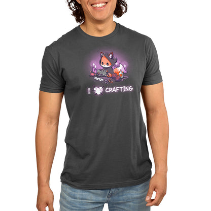 A man wearing a t-shirt that says "I <3 Crafting (Halloween)" by TeeTurtle.
