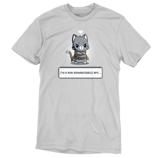 A love quest themed gray Men's T-shirt with an image of a cat holding a tablet, called 