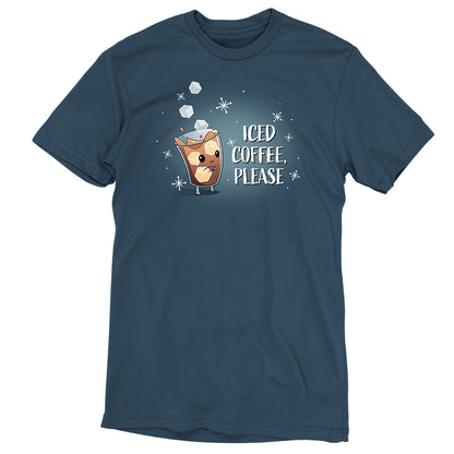 A cotton t-shirt with the words "Iced Coffee, Please" printed on it by TeeTurtle.