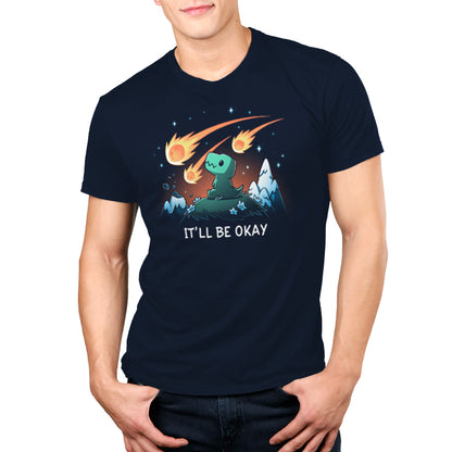 A man wearing a navy blue t-shirt that says TeeTurtle It'll Be Okay.