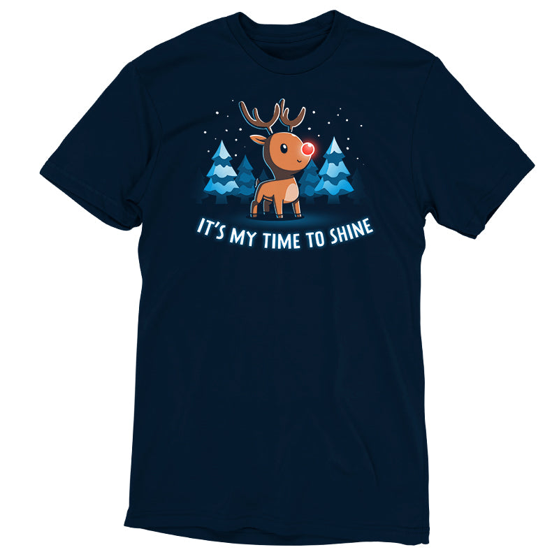 A reindeer-themed t-shirt that says It's My Time To Shine by TeeTurtle.