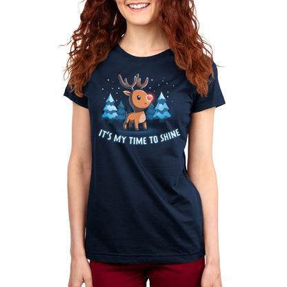 A festive women's t-shirt featuring an adorable reindeer print from TeeTurtle's "It's My Time To Shine" collection.