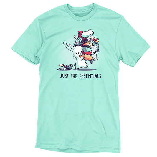 A Chill Blue TeeTurtle t-shirt made of Ringspun Cotton with Just the Essentials printed on it.