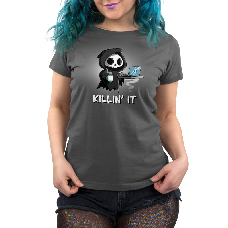 A charcoal gray t-shirt for women that says TeeTurtle Killin' It.