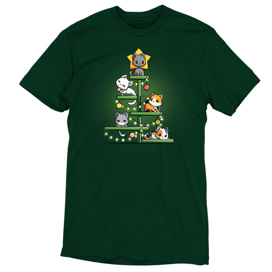 A comfortable Kitty Christmas Tree t-shirt featuring cats and a festive Christmas tree by TeeTurtle.