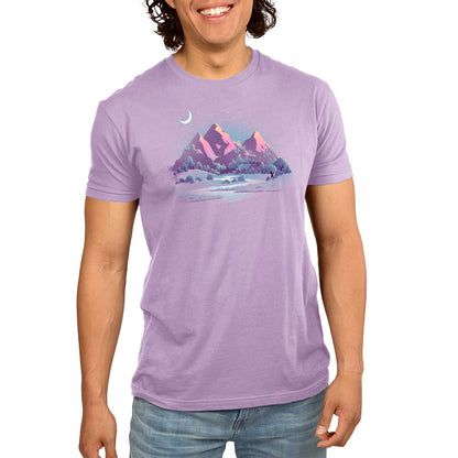 A man wearing a Lavender Peaks t-shirt in the comfort of mountains - TeeTurtle.