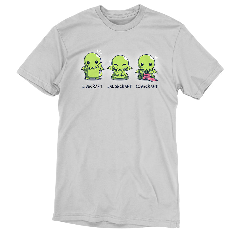 A comfortable Livecraft white t-shirt featuring green aliens, perfect for craft time, brought to you by TeeTurtle.