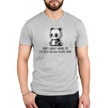 A panda bear wearing a grey t-shirt during TeeTurtle's Low Power Mode.