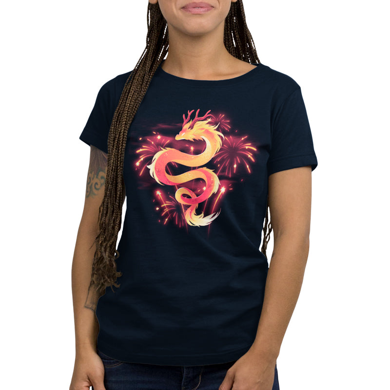 This TeeTurtle Lunar New Year Dragon tee showcases a dragon with friends in a dazzling celebration.