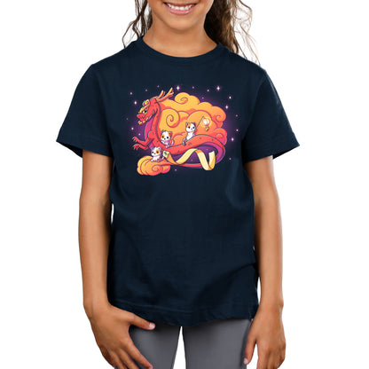 To celebrate the Year of the Dragon, a girl proudly dons a Lunar New Year Kitties t-shirt featuring an image of this mythical creature from TeeTurtle.