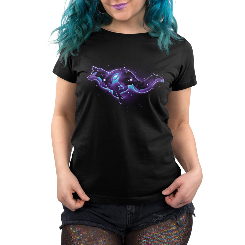 A woman wearing a Lupine Constellation T-shirt by TeeTurtle.