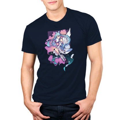 A man wearing a Mahou Shoujo & Fox t-shirt from TeeTurtle with an anime character on it.