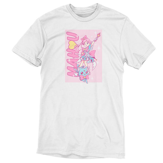 A Mahou Shoujo & Cat white t-shirt, specifically a magical girl, on it by TeeTurtle.
