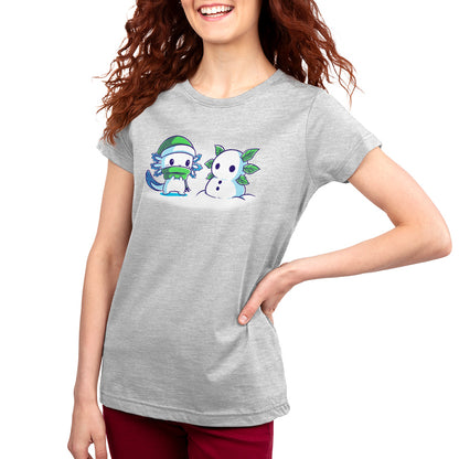 A women's Frosty Friend t-shirt with a cartoon character on it from TeeTurtle.