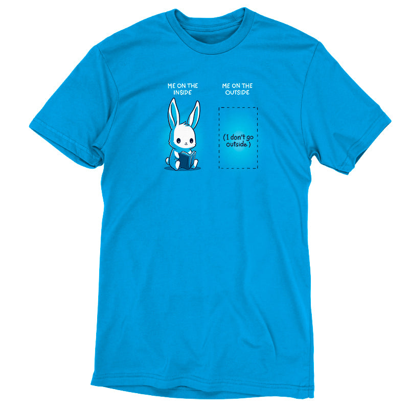 A Me On the Inside, Me On the Outside cobalt blue t-shirt with an image of a rabbit perfect for indoorsy people. (Brand Name: TeeTurtle)